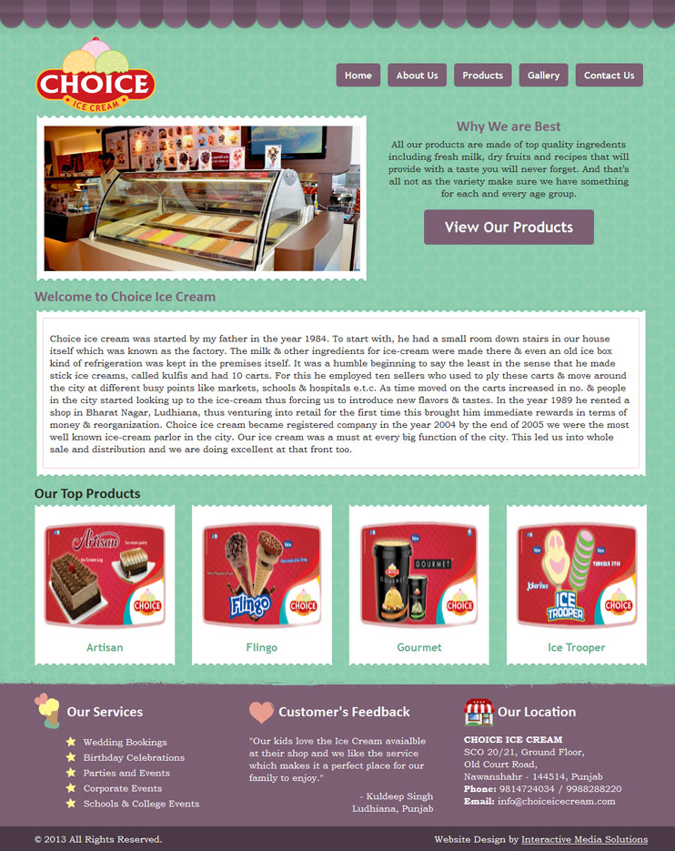 Choice Ice Cream Website Design